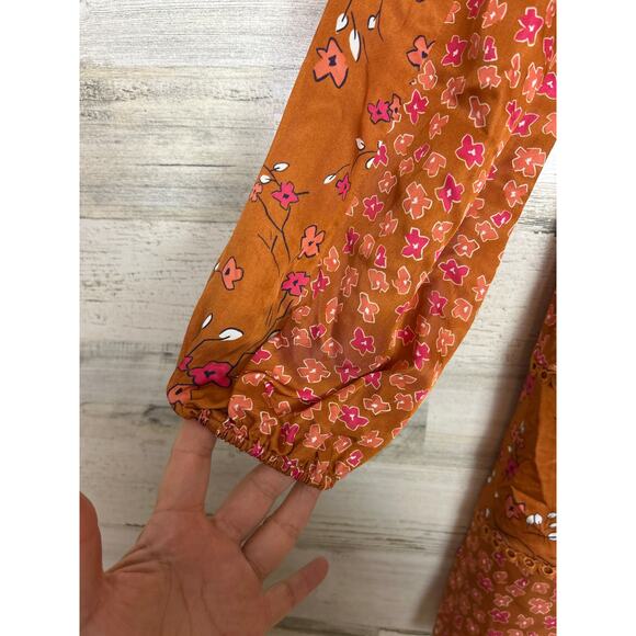 French Connection women 2 bronze boho Daisy Petals Tiered dress lightweight lace - Picture 7 of 7